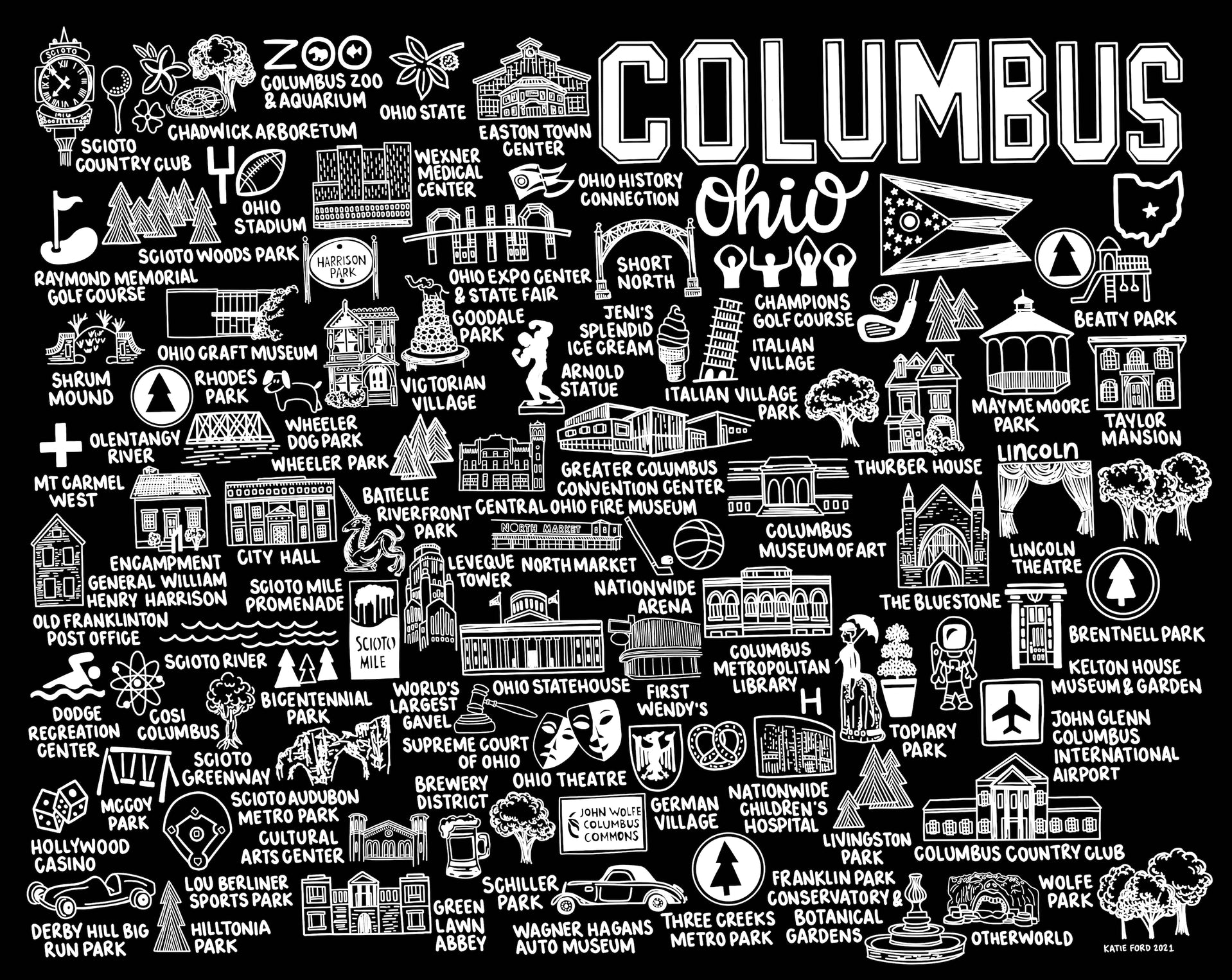 Columbus Ohio Map Black