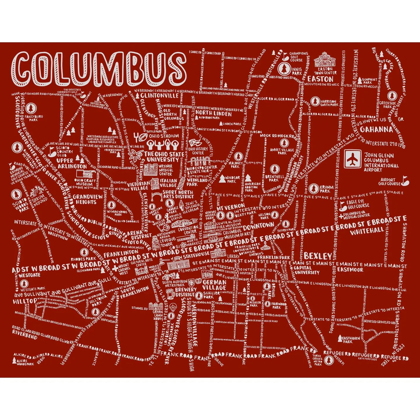 Columbus Ohio Street Map Print B/W (Copy)