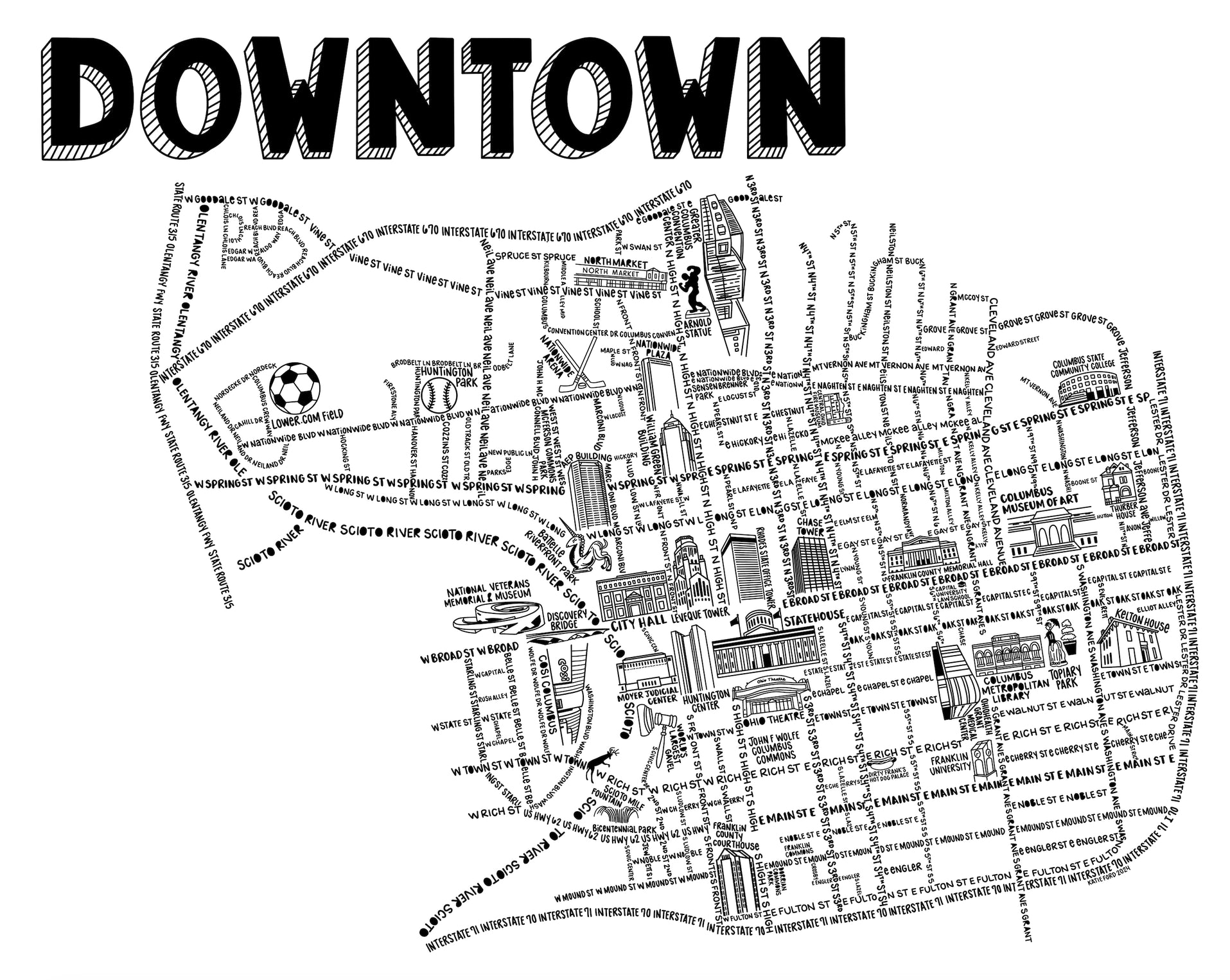 Downtown Columbus Map Print