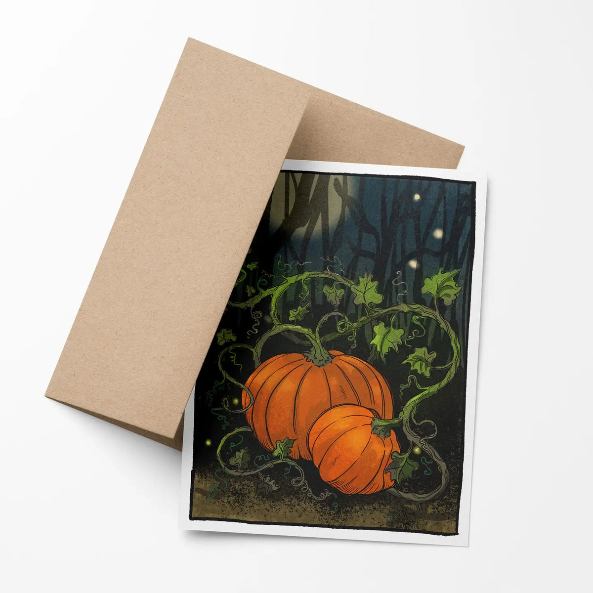Midnight Pumpkin Vines Halloween Notecards