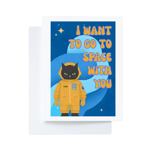 Cute Black Astronaut Cat Love Card