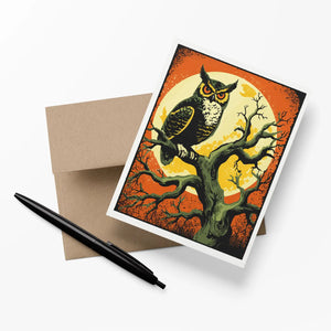 Retro Owl in Moon  Halloween Notecard
