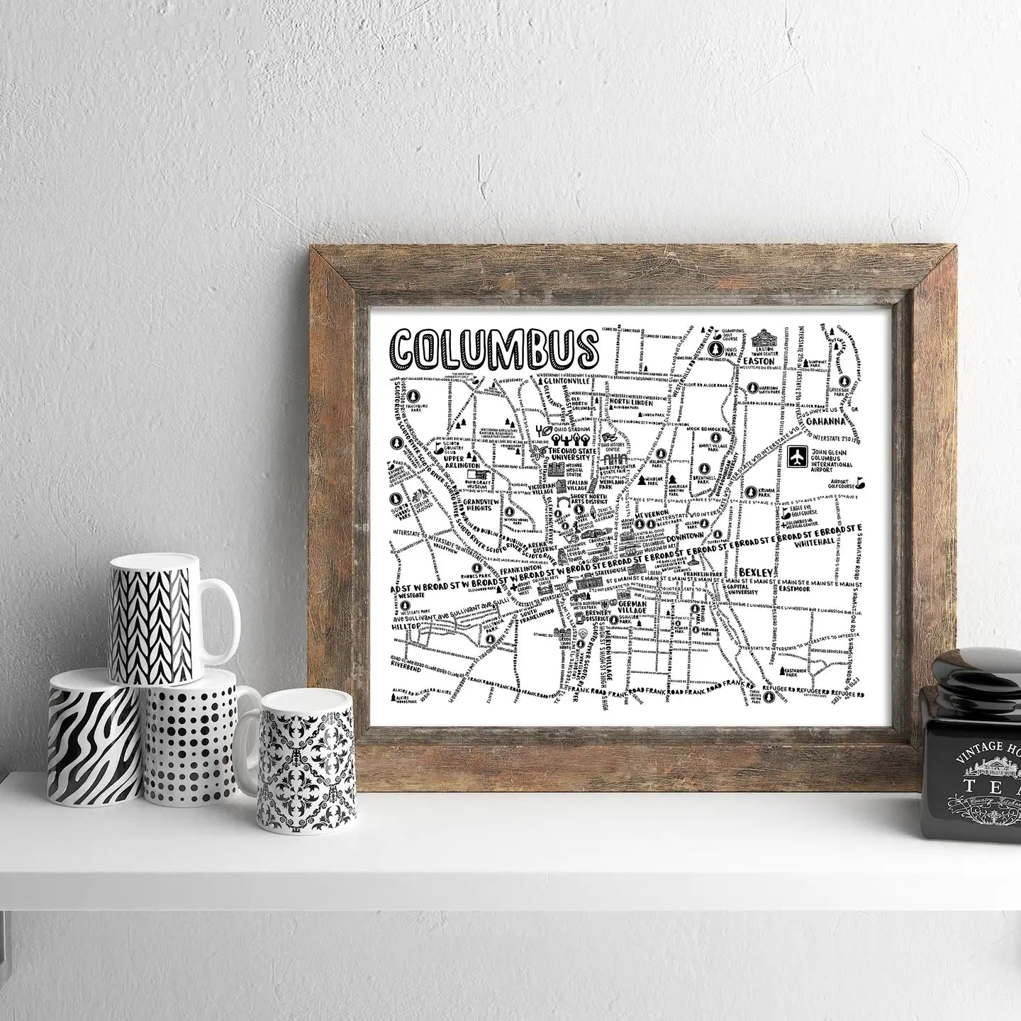 Columbus Ohio Street Map Print B/W