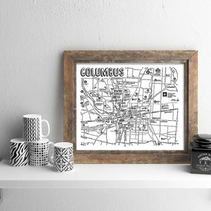 Columbus Ohio Street Map Print B/W