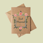Load image into Gallery viewer, Just Married Floral Fram Card Brown Kraft Paper Wedding Card
