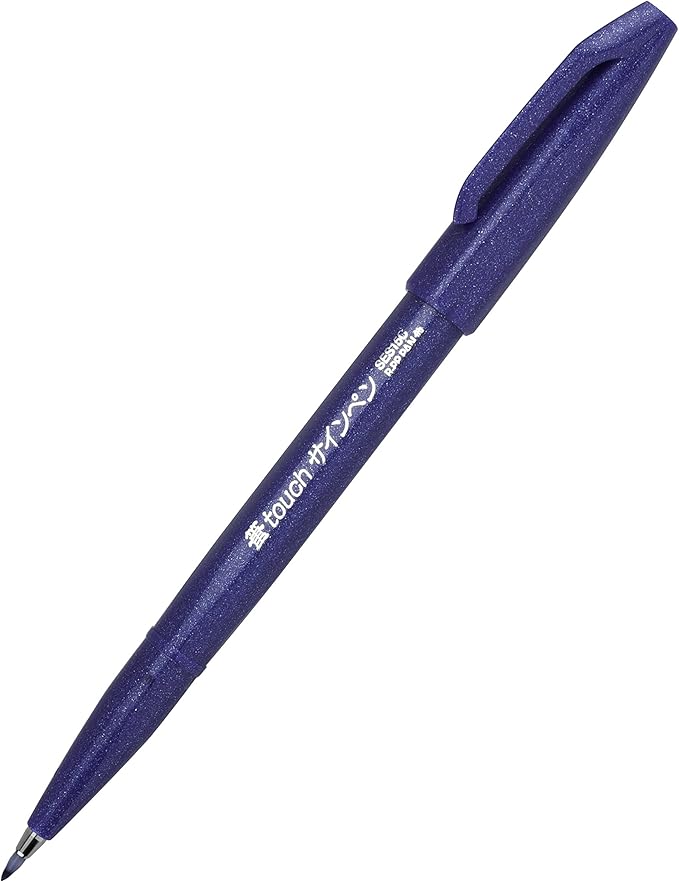 Pentel Arts Sign Pen Touch, Fude Brush Tip, Blue Ink