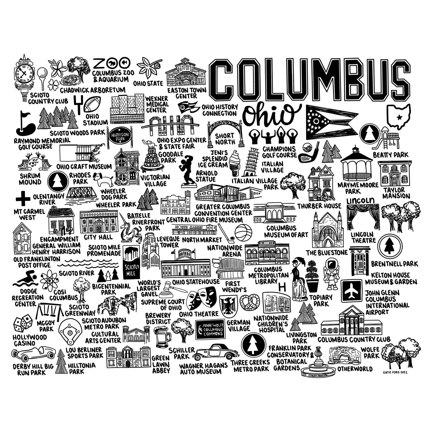 Columbus Ohio Map White