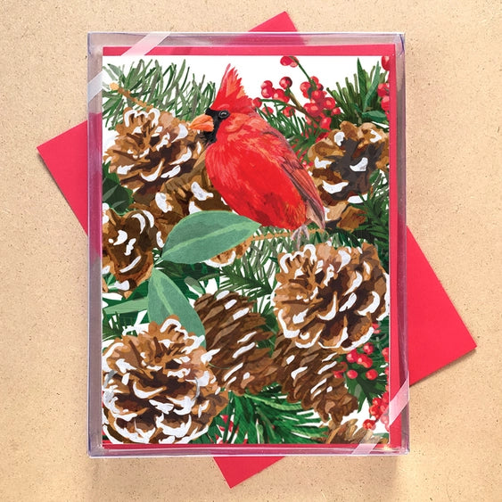 Pinecone Cardinal Holiday Boxed Set of 10 Cards