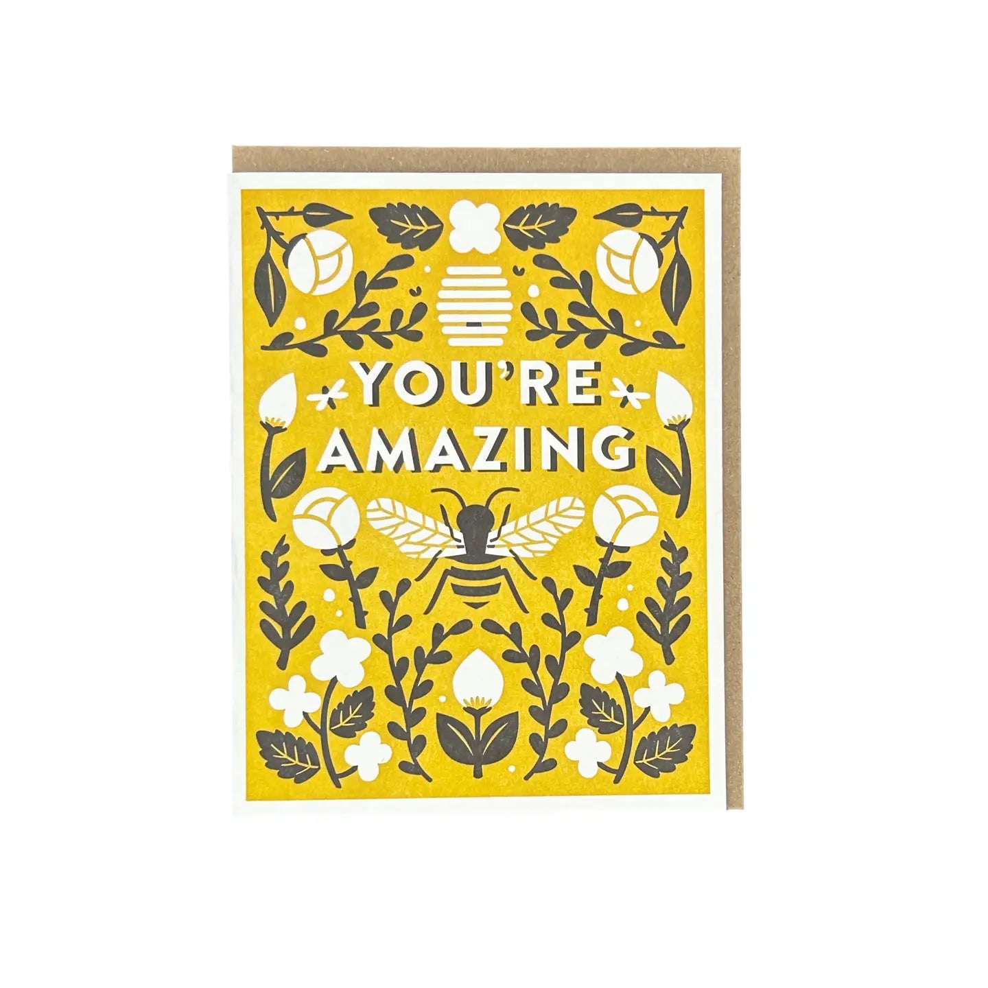 Botanical Bee Awesome Encouragement Letterpress Card