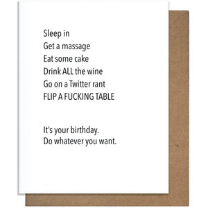 "Sleep In, Get A Massage..." Birthday Card