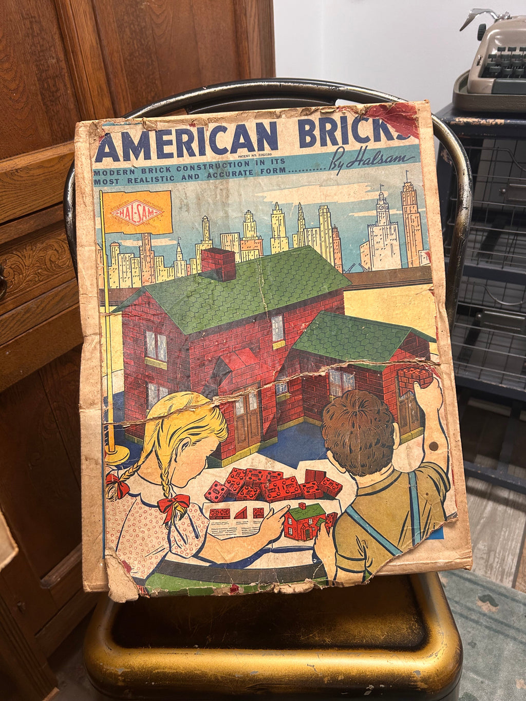 Vintage Halsam American Bricks Wooden Building Set c. 1940s