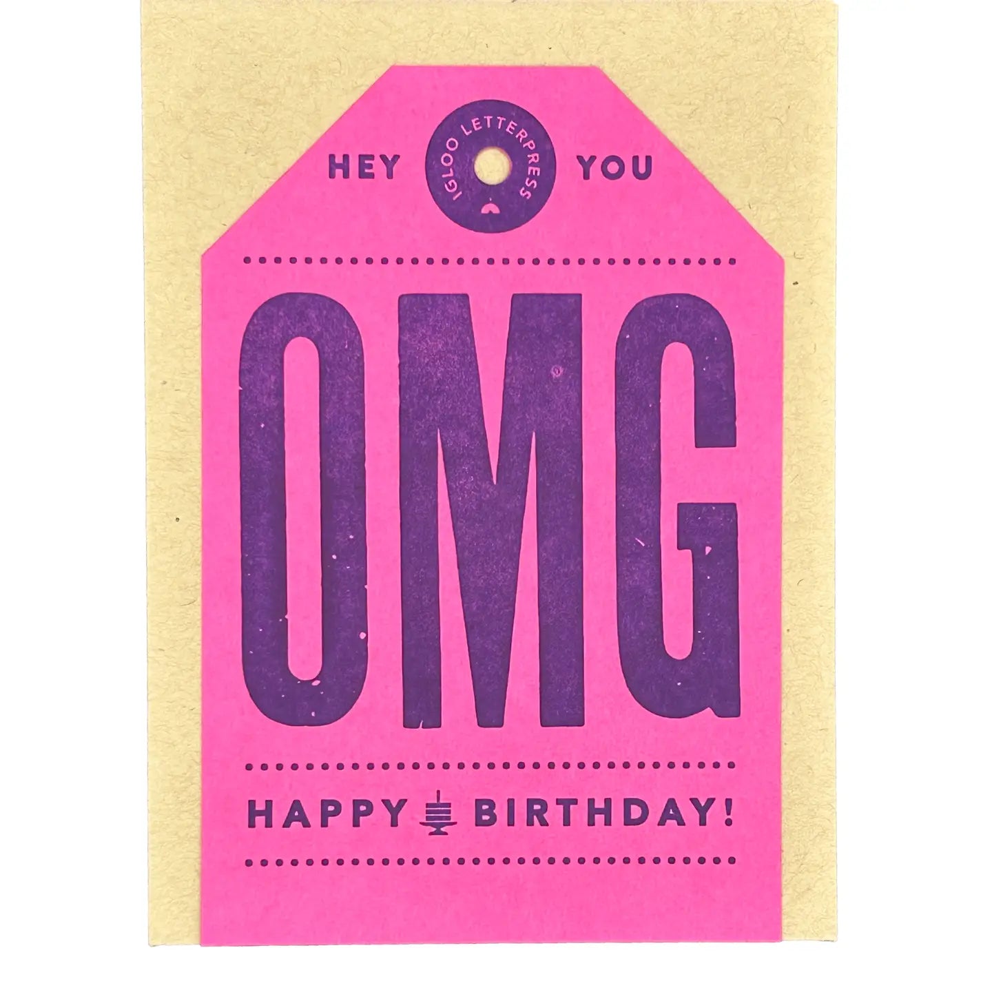 OMG Happy Birthday Tag Letterpress Card (Pink)
