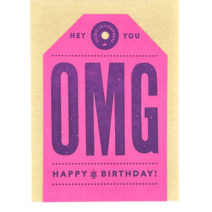 OMG Happy Birthday Tag Letterpress Card (Pink)