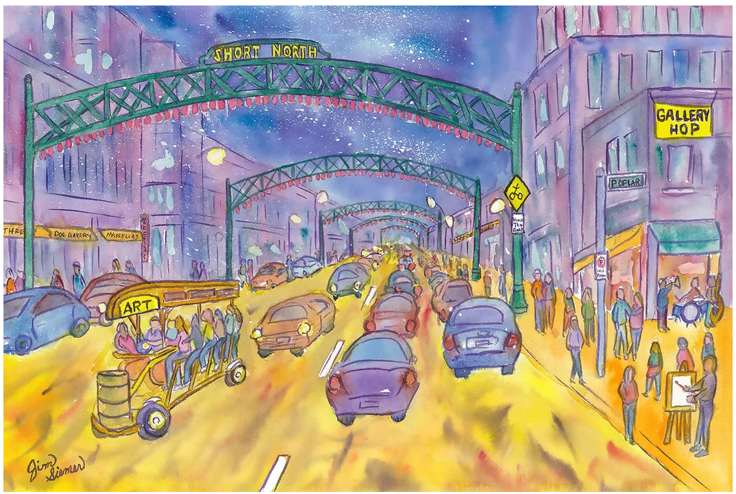 Short North Gallery Hop Watercolor Print by Jim Siemer