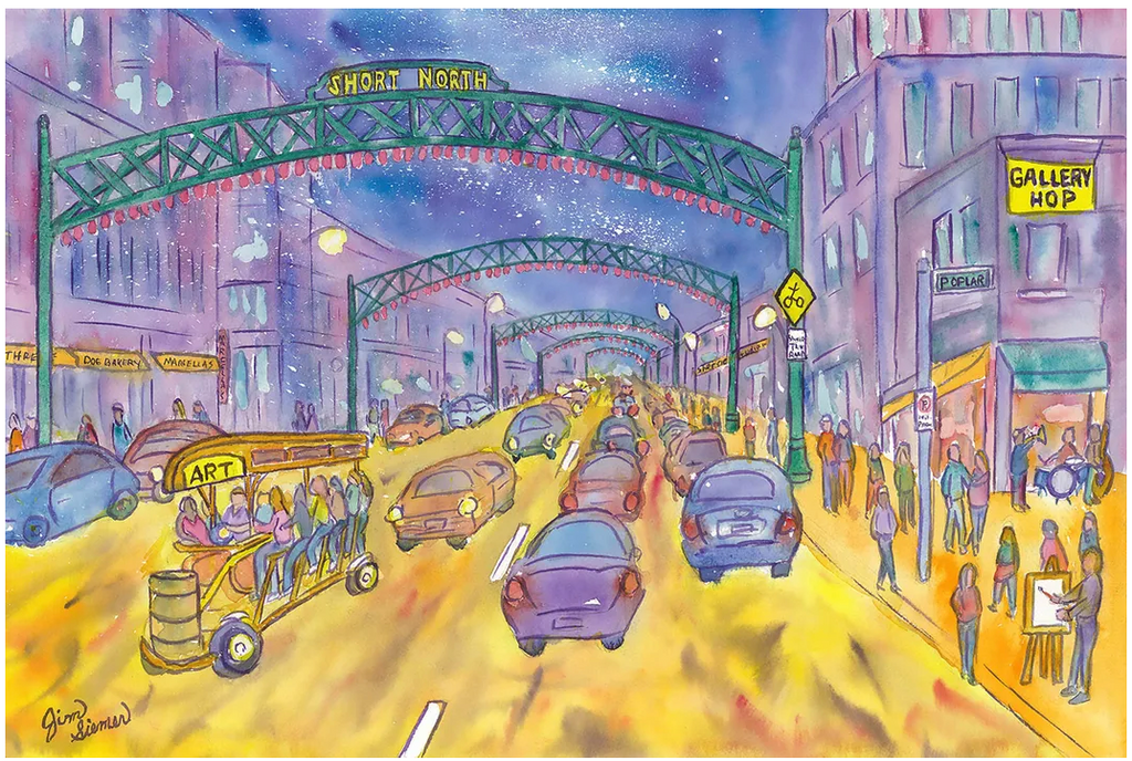 Short North Gallery Hop Watercolor Print by Jim Siemer