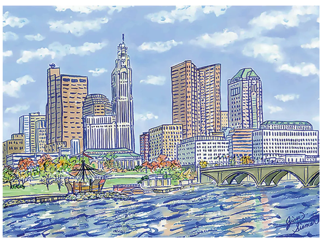 Columbus Skyline Watercolor Print by Jim Siemer