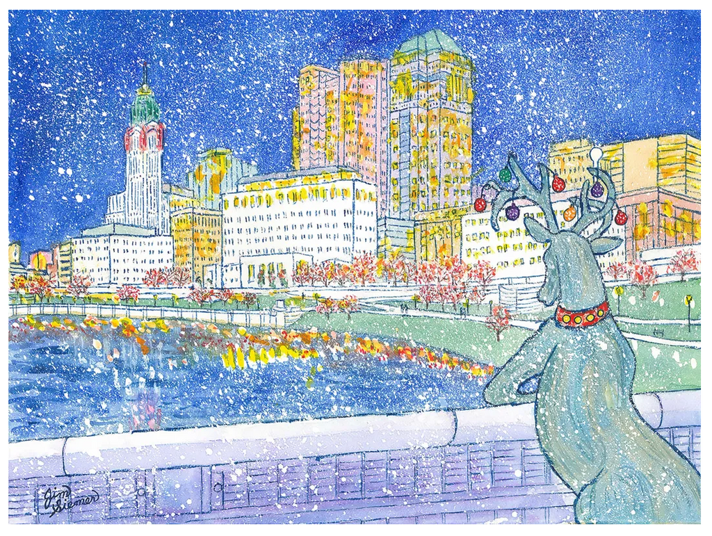 Snowy Columbus Holidays Print by Jim Siemer