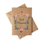 Load image into Gallery viewer, Just Married Floral Fram Card Brown Kraft Paper Wedding Card
