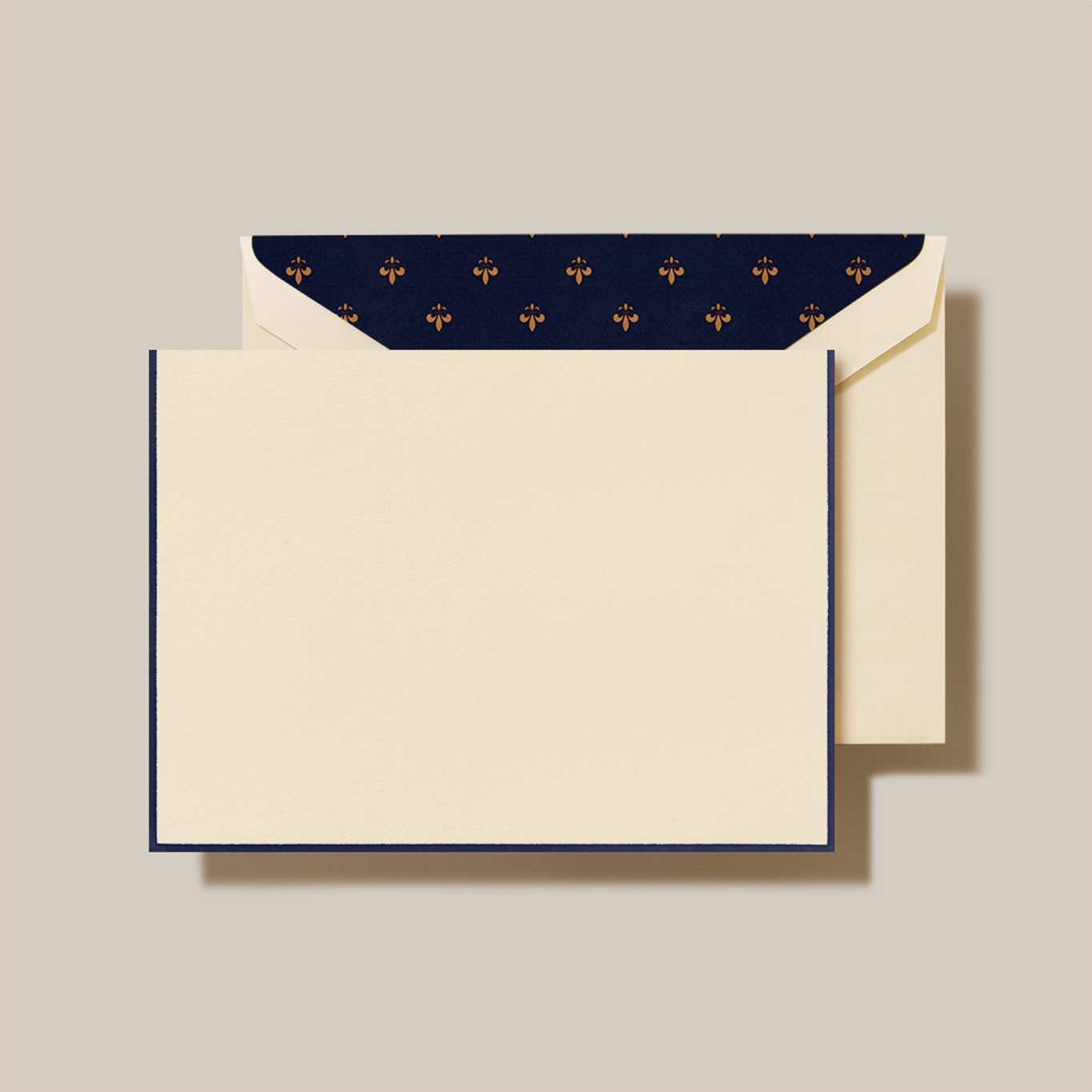 Crane Navy Bordered Fleur de Lis Ecru Note