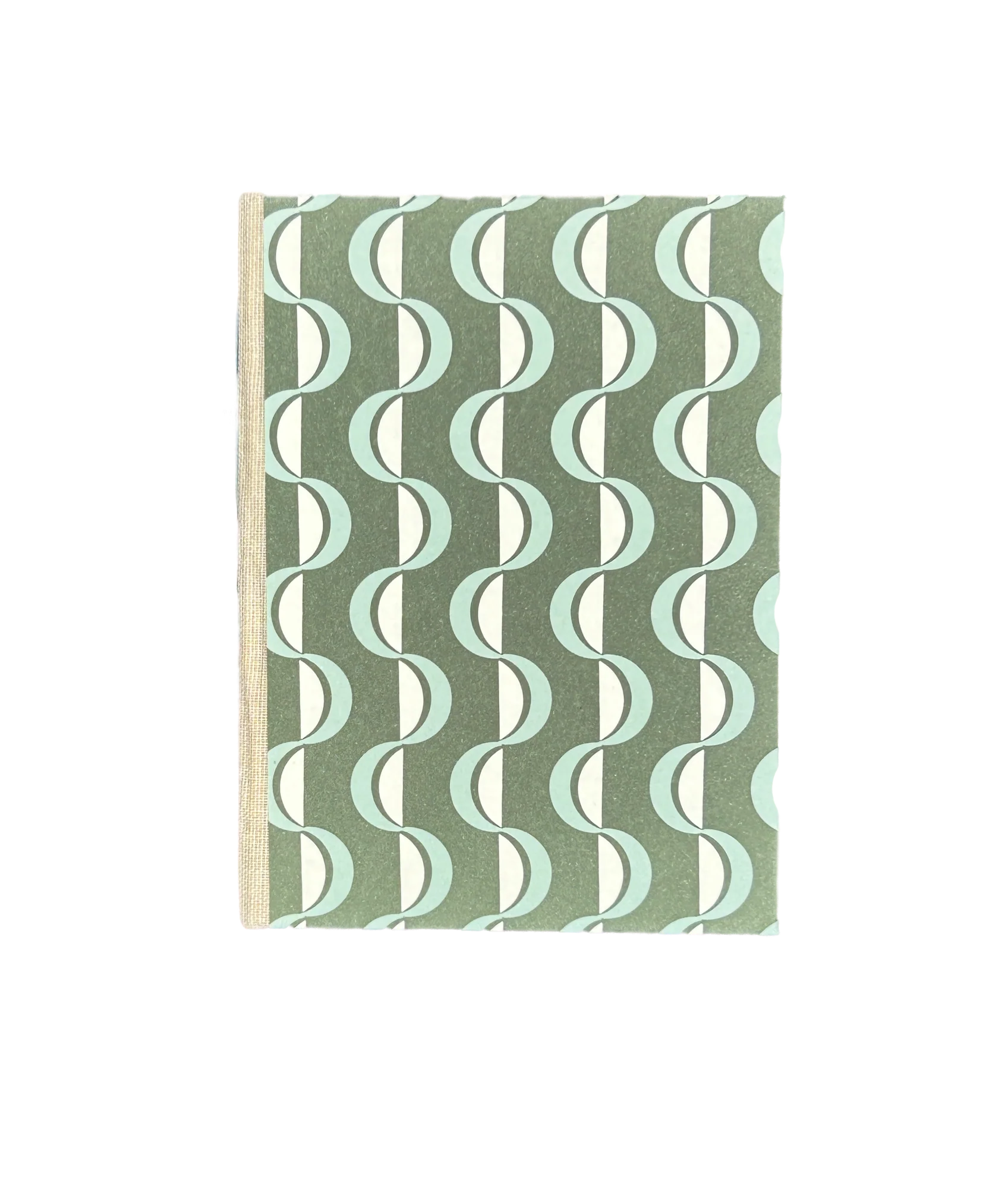 Hand Sewn Decorative Paper Hard Cover Journal (green waves)
