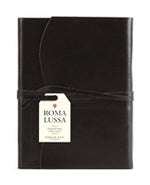 Load image into Gallery viewer, Black leather tie journal with green marbleized edges
